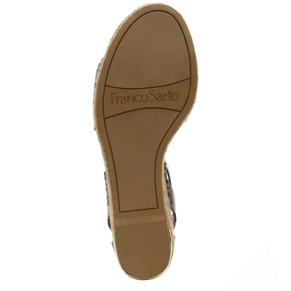 Franco Sarto Callia Espadrille Wedge Sandal In Black Leather Size 11